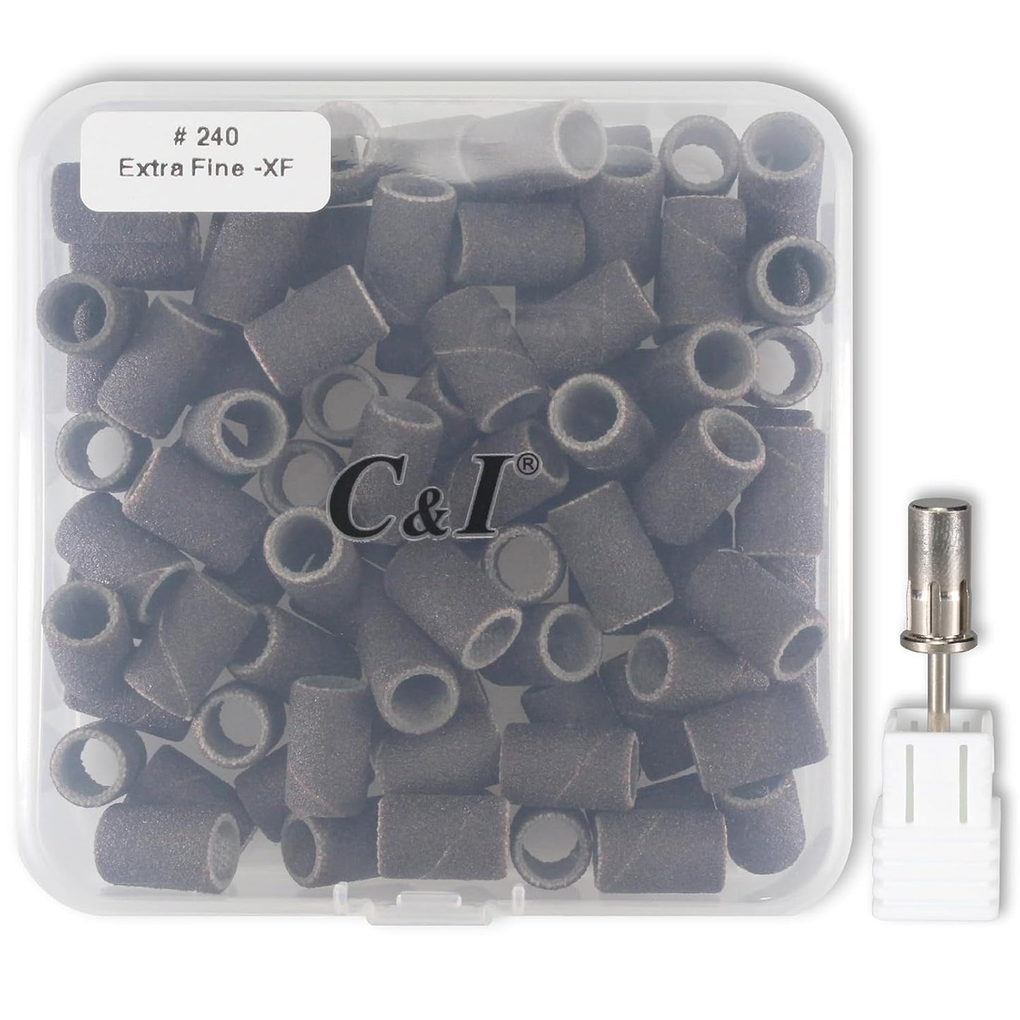 C & I Nail Sanding Bands 100 PCS Plus Upgrade Mandrel 1 PC, Nail Drill Bits for Acrylic Gel Nails Remove, Natural Nails Buffer for Nail Prep and Nail Shiner (Black, #240 Extra Fine)