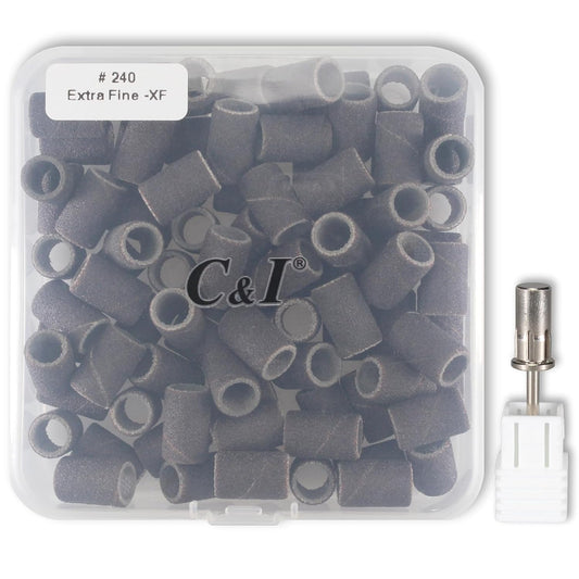 C & I Nail Sanding Bands 100 PCS Plus Upgrade Mandrel 1 PC, Nail Drill Bits for Acrylic Gel Nails Remove, Natural Nails Buffer for Nail Prep and Nail Shiner (Black, #240 Extra Fine)
