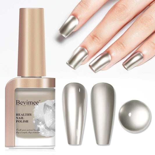 Metallic Chrome Nail Polish Mirror Shine Quick Dry Champagne Gold, Holographic Nail Lacquer Regular Color For Finger Toe Nail French Manicure Art