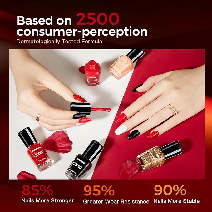Morovan Nail Polish Set Fingernail: Red Black White Glitter Christmas Bright Nude Gold Nail Polish Kit Shimmer Sparkle Air Quick Dry Nail Pack for Nail Art Manicure 2025 Summer Holiday Gift for Women