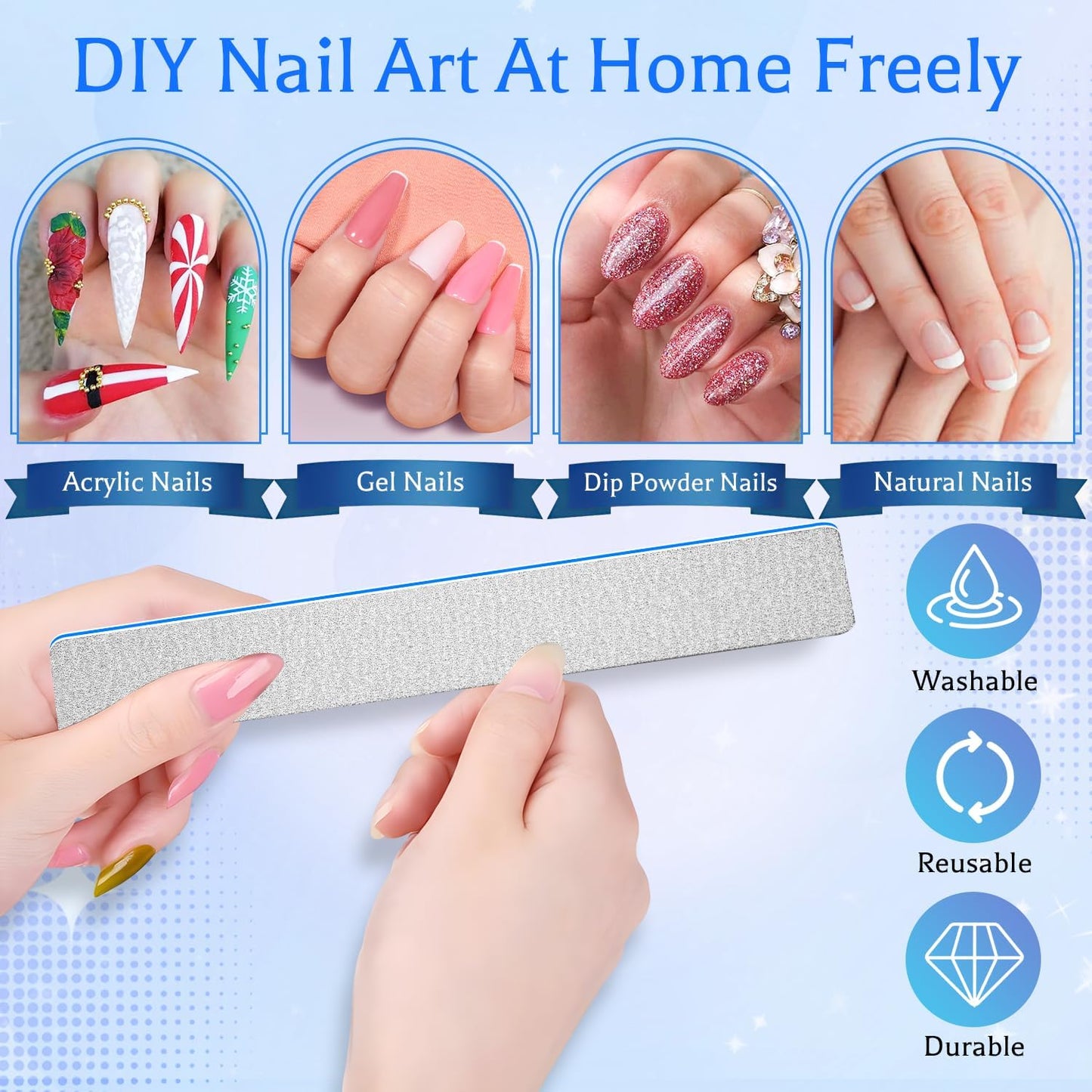 BLESWIN Nail Files 80/80, 25Count 80 Grit Acrylic Nail Files for Artificial Nails, Reusable Double Sided Buffering Files Emery Board for Nails Jumbo Zebra Nail File