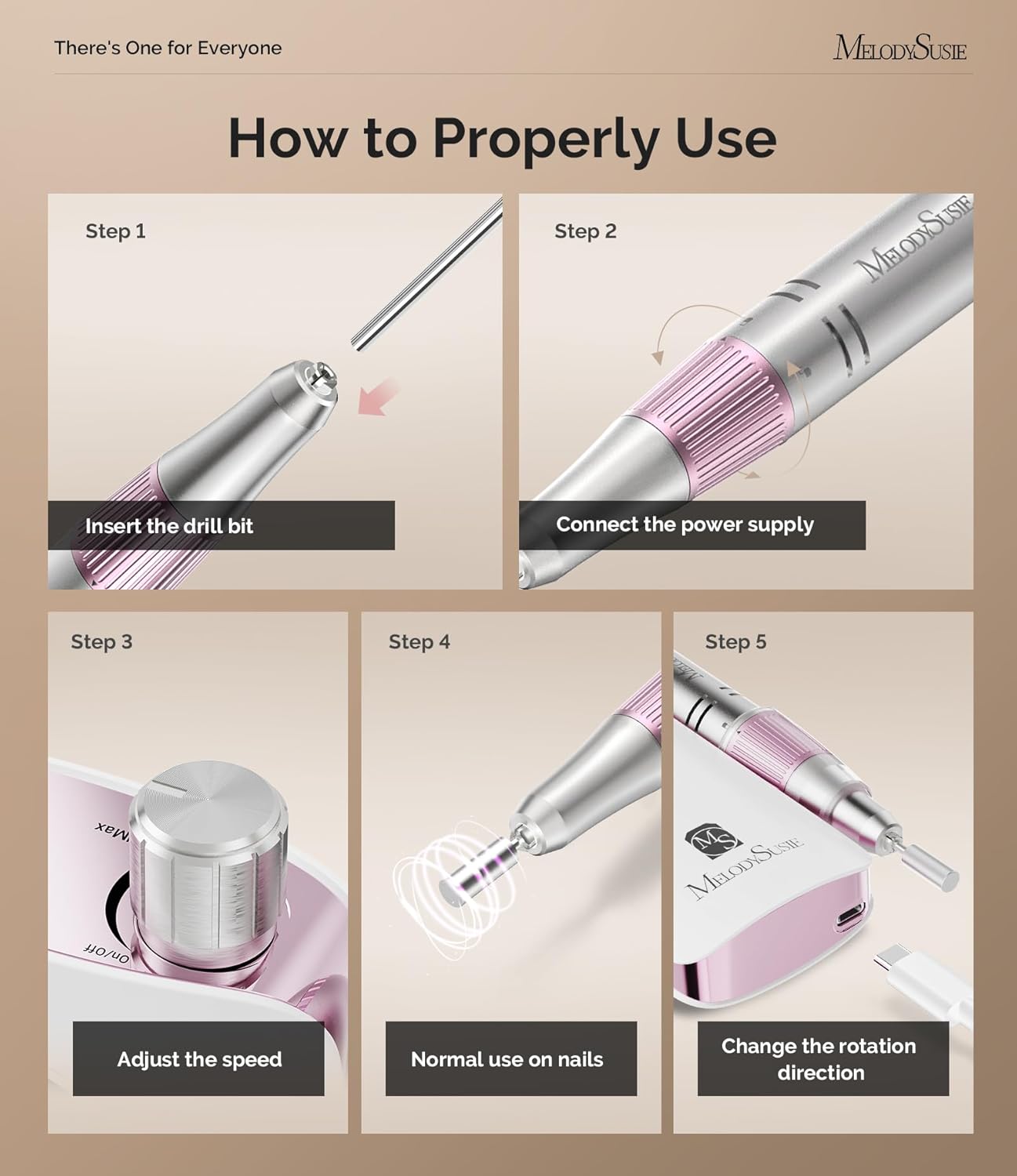MelodySusie Portable Nail Drill 30000 RPM, SC320F Professional Rechargeable Electric Cordless Nail File for Acrylic Nails Gel Polishing Removing, Efile Nail Kit for Manicure Salon Home, Rose