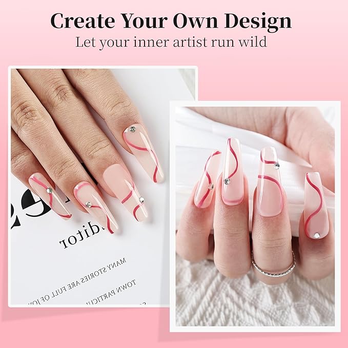JODSONE 10ml Art Gel Liner Dark Pink Gel Nail polish with Thin Brush Salon Design Gift for Girls Need U V Light Cured