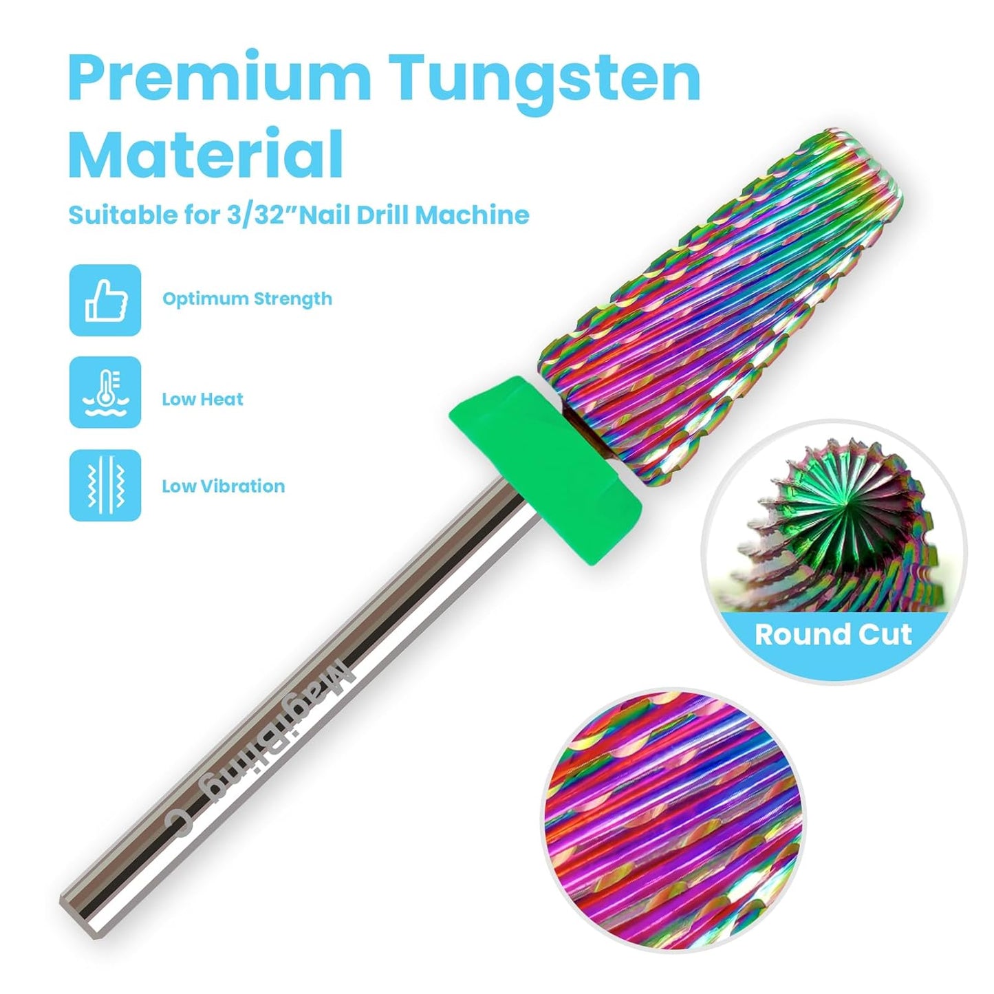 Professional 5 in 1 Tapered Nail Drill Bits, 3/32'' Safety Tungsten Carbide Bits, Remove Hard Gel Fast, Left & Right Hand Use, Easy for Beginner, Technicians Bits, Coarse.