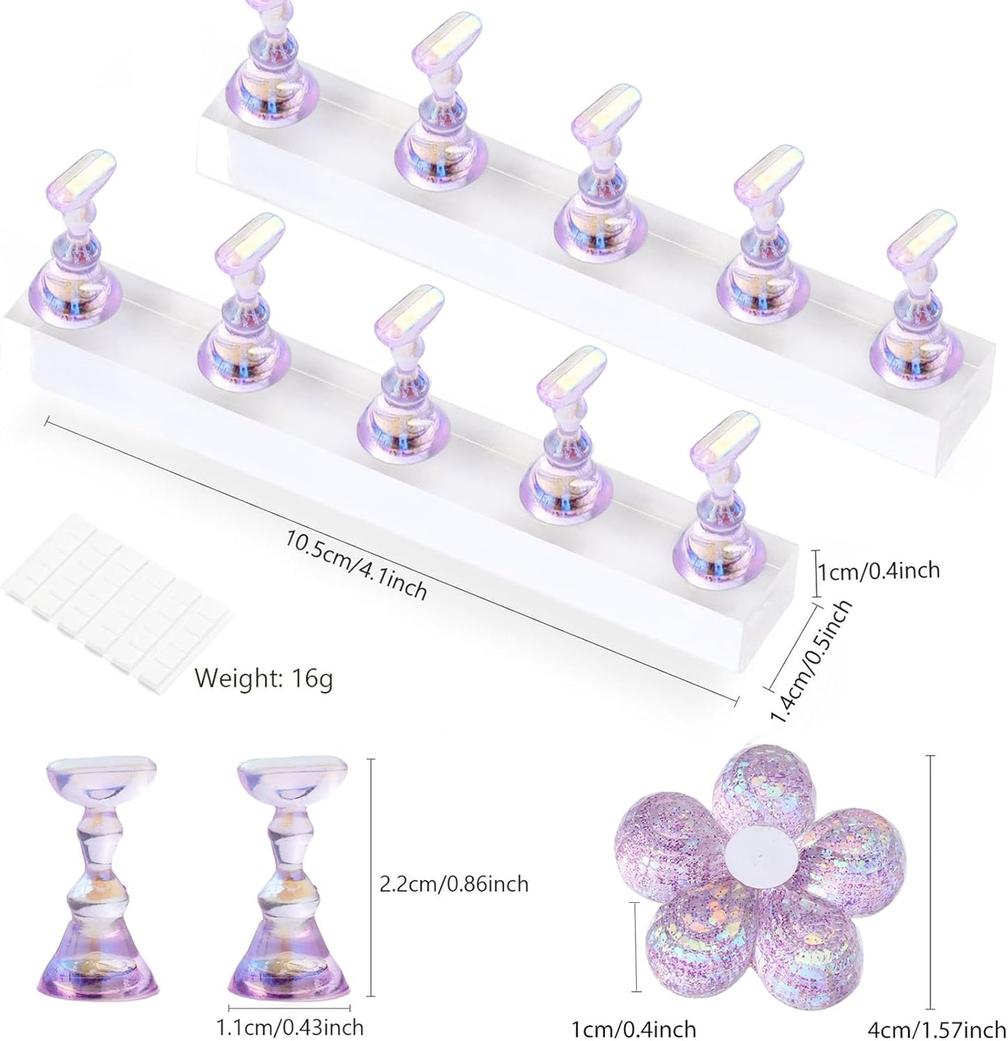 Etercycle Nail Stand Acrylic Nail Art Display Stand Practice Nail Holder for Painting Nails Magnetic Practice Stands with Reusable Putty(Purple)
