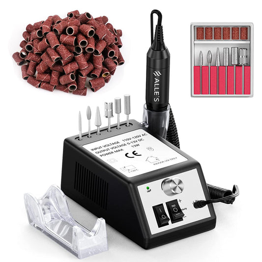 Professional Nail Drill Machine 20000 RPM Efile Electric Nail Filer Kit for Finger Toe Nails, Acrylic Gel Nails, Manicure Pedicure Drill with 6Pcs Nail Bits, 106Pcs Sanding Bands - Black