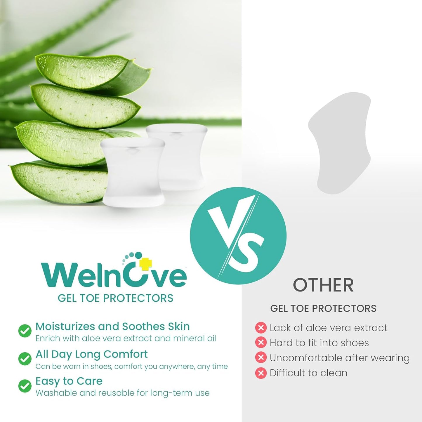 Welnove Upgraded Gel Toe Separators – 12-Pack Aloe Vera Extract Infused Silicone Toe Spacers for Straightening Overlapping Toes, Bunions, Calluses – Bunion Corrector for Men and Women (X-Large Size)