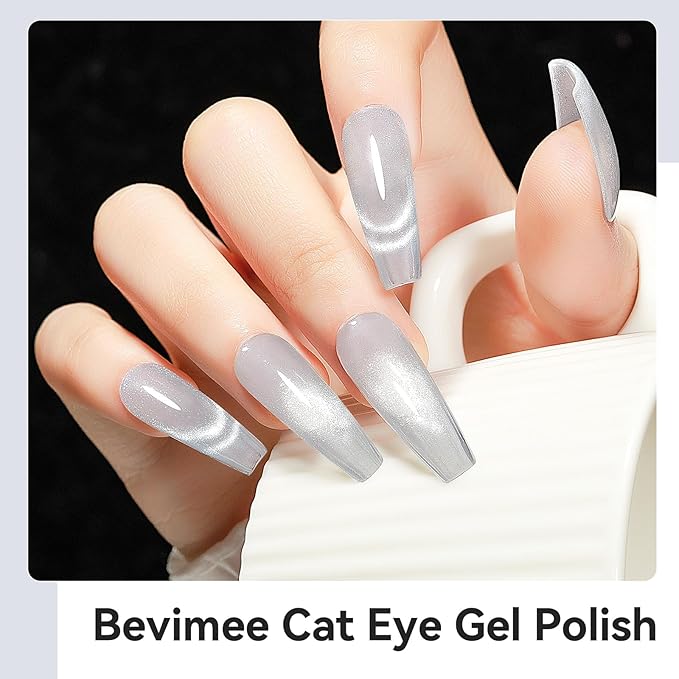 Cat Eye Gel Nail Polish, Magentic Nail Polish With Magnet Silver Translucent Glitter Clear Shimmer UV Gel Holographic For Salon DIY At Home