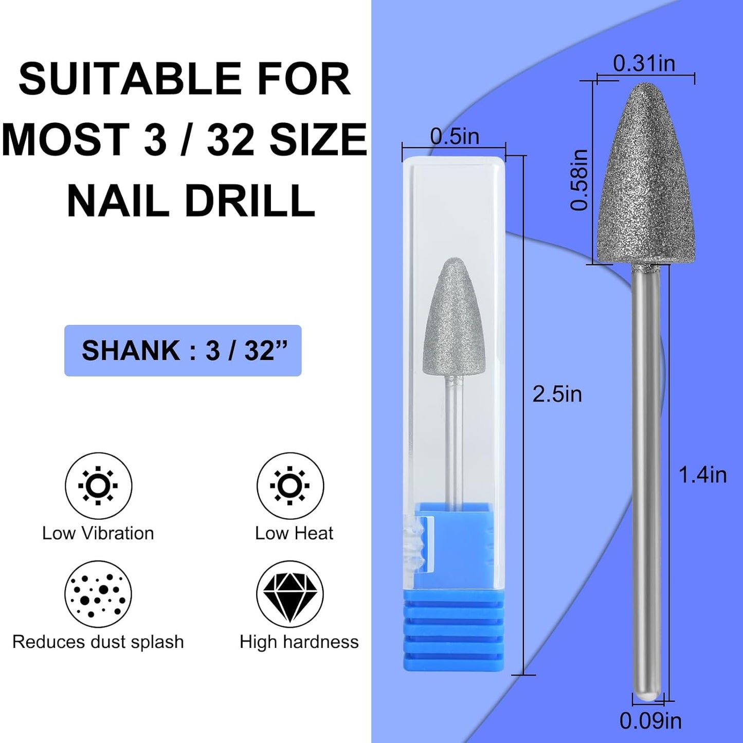 Diamond Nail Drill Bits Safety Cuticle Drill Bit Nail Buffer Bit Pro Russian Electric File Bits for Under Nail Dead Skin Cleaning Cuticle Remove Nail Art Design Manicure and Pedicure (Medium)