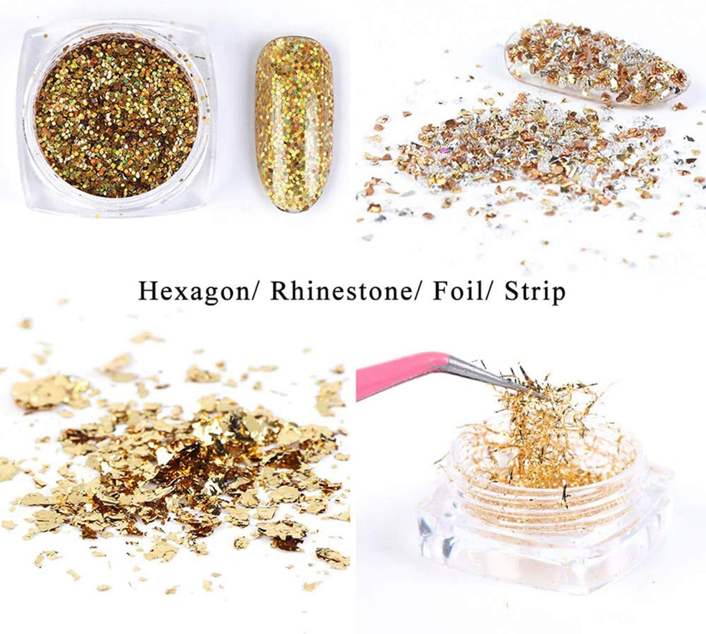 Holographic Gold Glitters Nail Art Sequins 3D Flakes Decoration for Women Girls Manicure Tips DIY Acrylic Nails Supplies Shining Design Accessories (8 Boxes)