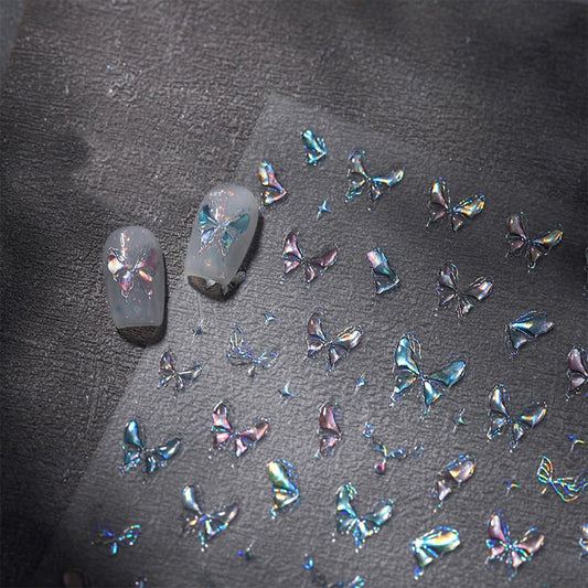 Aurora Laser Butterfly Nail Stickers - 5D Embossed, Holographic Design, Self-Adhesive Decals for Women's Nail Art Decoration