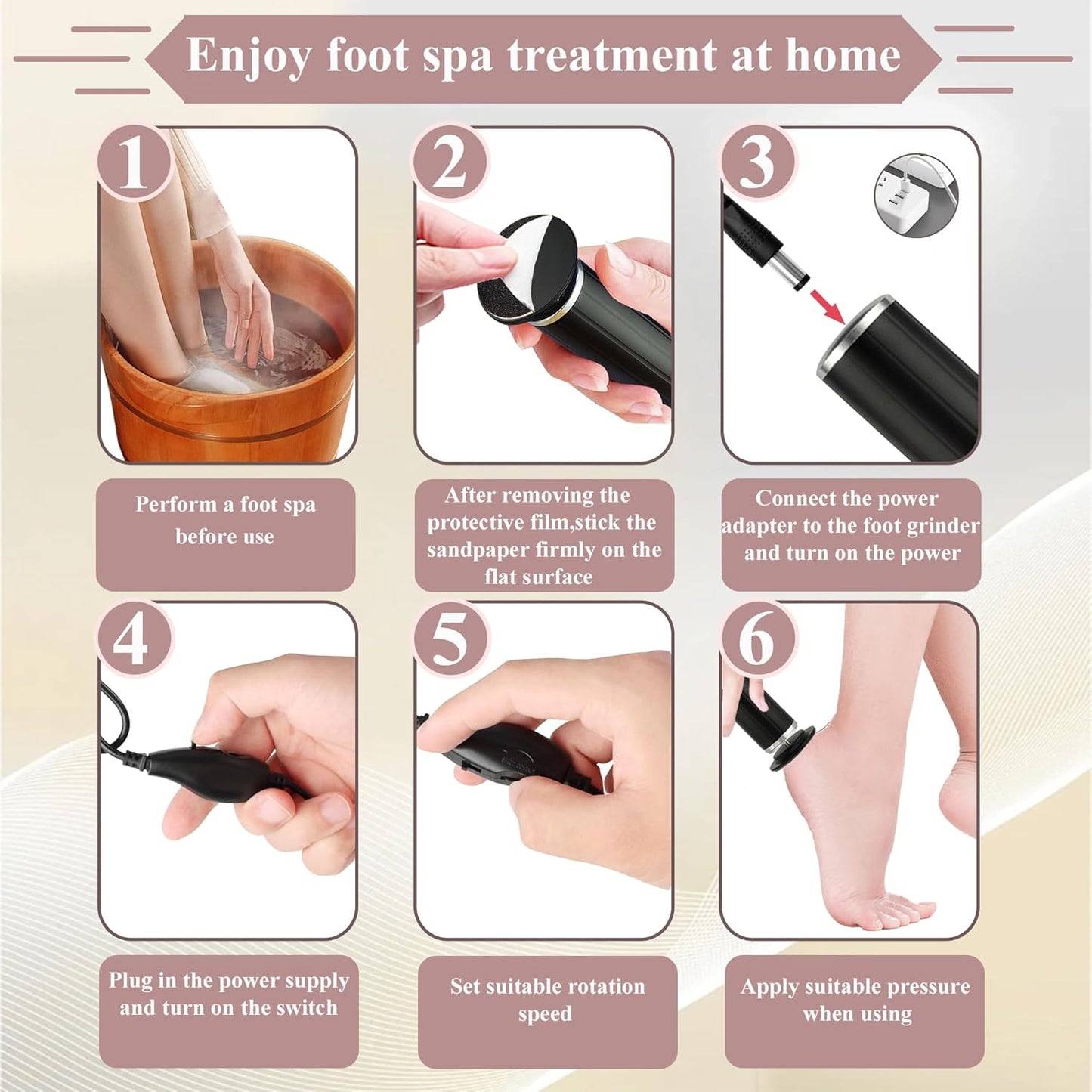 Electric Callus Remover for Feet, USB Power Supply Electric Foot File Sander Scrubber with Speed Controller 60Pcs Replacement Sandpaper Disk for Dead Skin, Cuticles Black