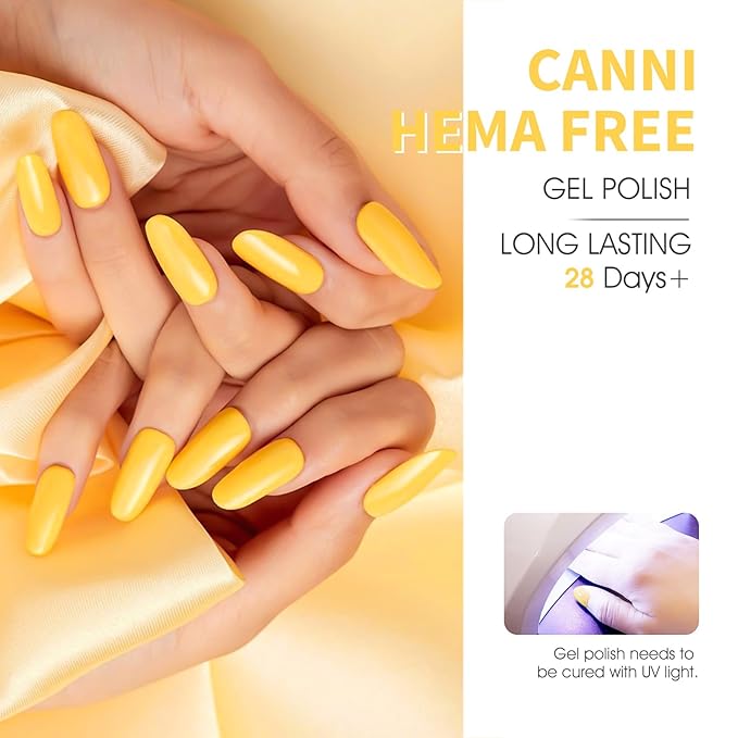 CANNI Neon Yellow Gel Polish - Bright Pastel Yellow Color, High Gloss Soak Off U V French Nail Manicure Salon DIY