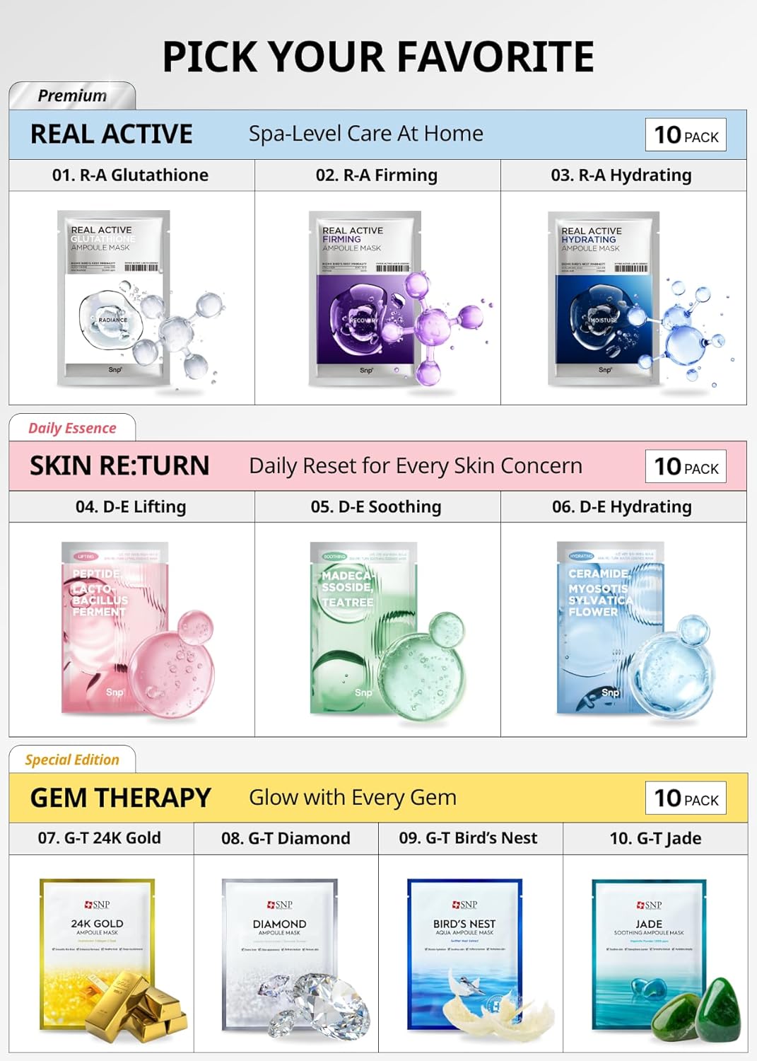 SNP 100% Diamond + 1000mg Hyaluronic Acid Sheet Mask | Tightening, Hydrating, and Nourishing with Real Diamonds for All Oily Skin Types | Korean Face Mask Skincare | Facial Moisturizing | 10 Sheets