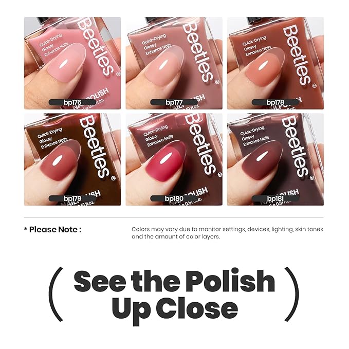 Beetles Jelly Nail Polish Set, 6 Colors Sheer Pink Nail Polish Long Lasting & Quick Dry Clear Jelly for Christmas Women, Pink Nail Strengthener Polish for Salon DIY Manicure Set