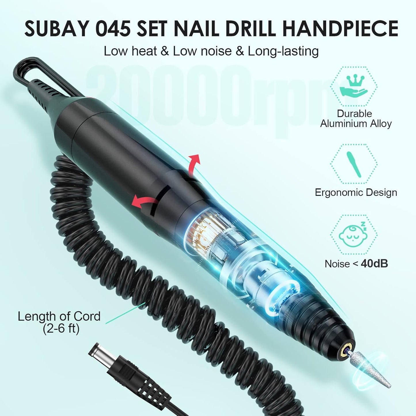 Electric Nail Drill Machine, 20000RPM Professional Nail Drill, Gel Nails,Manicure Pedicure Polishing Shape,Acrylic Nail Tools for Home and Salon Use, Grey