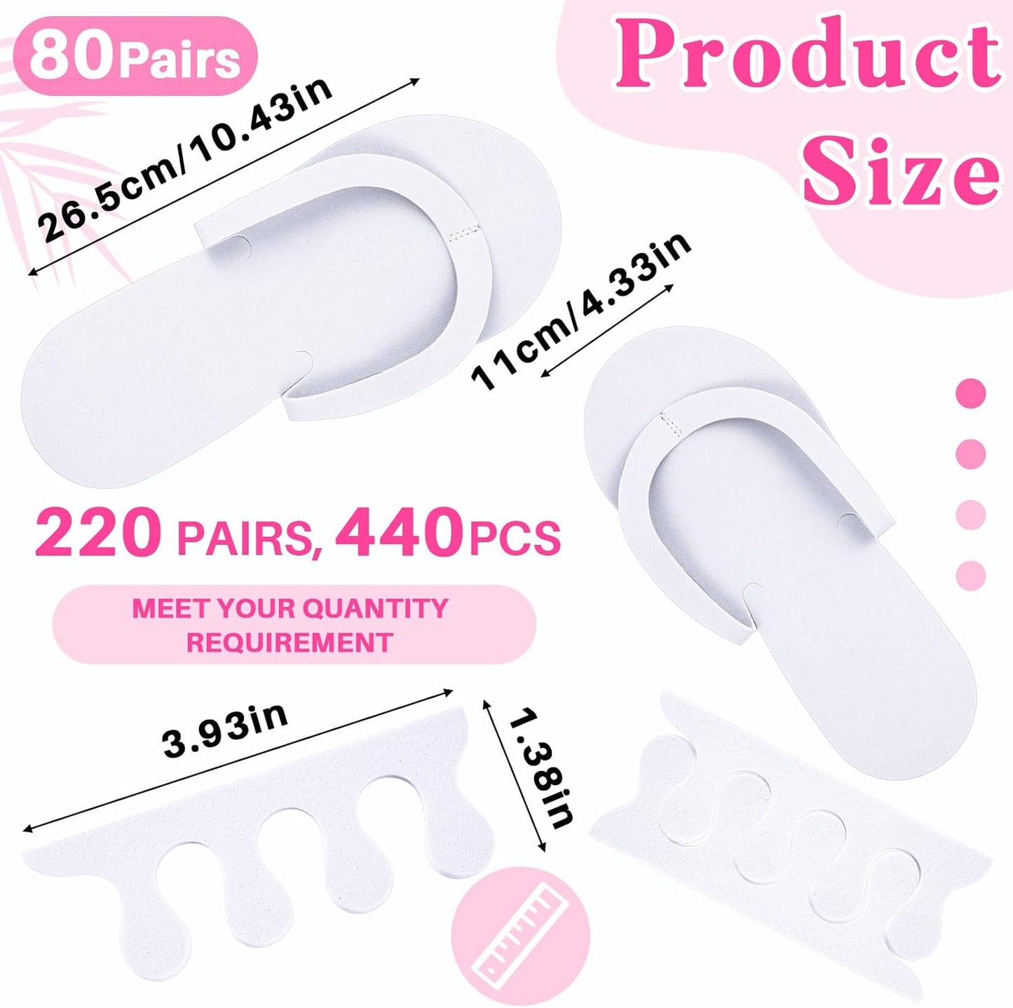 300 Pairs Disposable Pedicure Slippers and Toe Separators Kit Include 80 Disposable Foam Pedicure Flip Flops 220 Pairs Toe Separators for Women Nail Spa