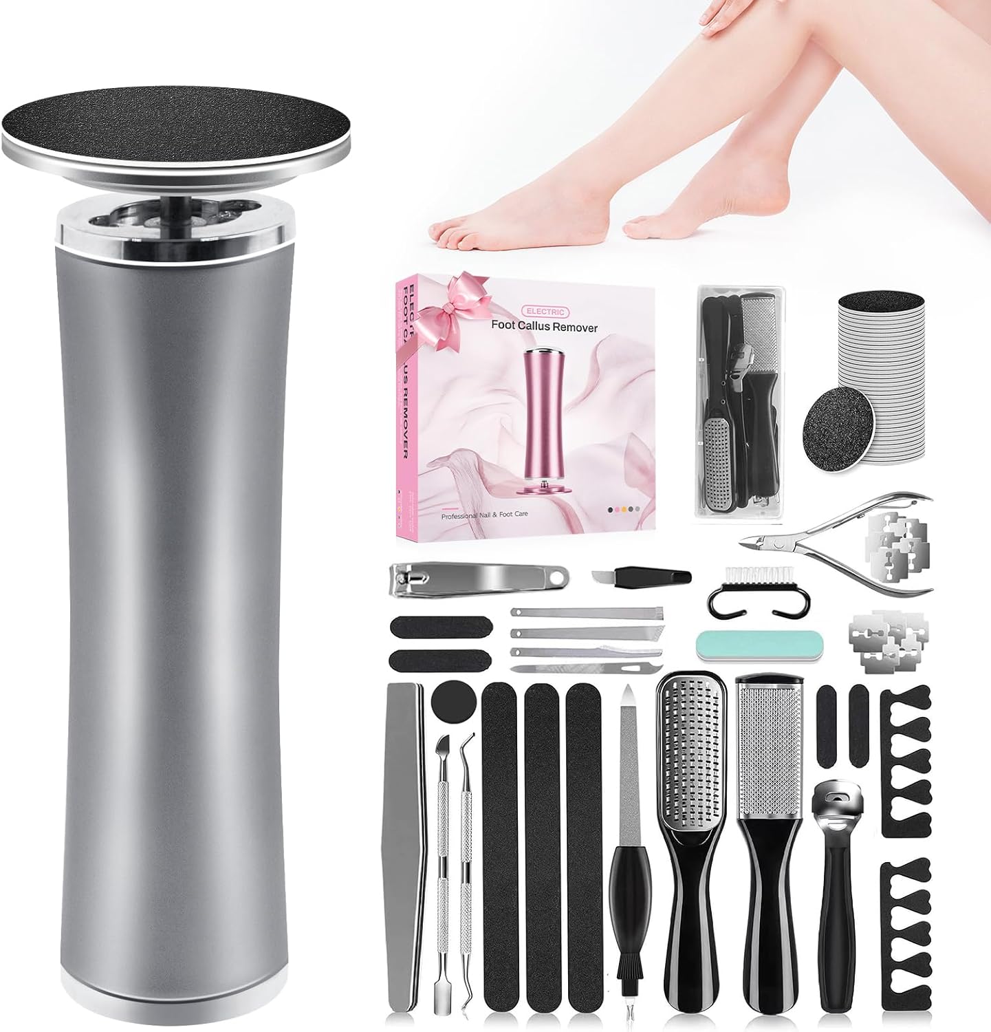 Electric Foot Callus Remover with 36 in 1 Pedicure Kit | Adjustable Speed | Mini Portable | 60 Pcs Sandpaper Discs | Professional Electric Callus Remover for Feet for Dead Skin and Calluses
