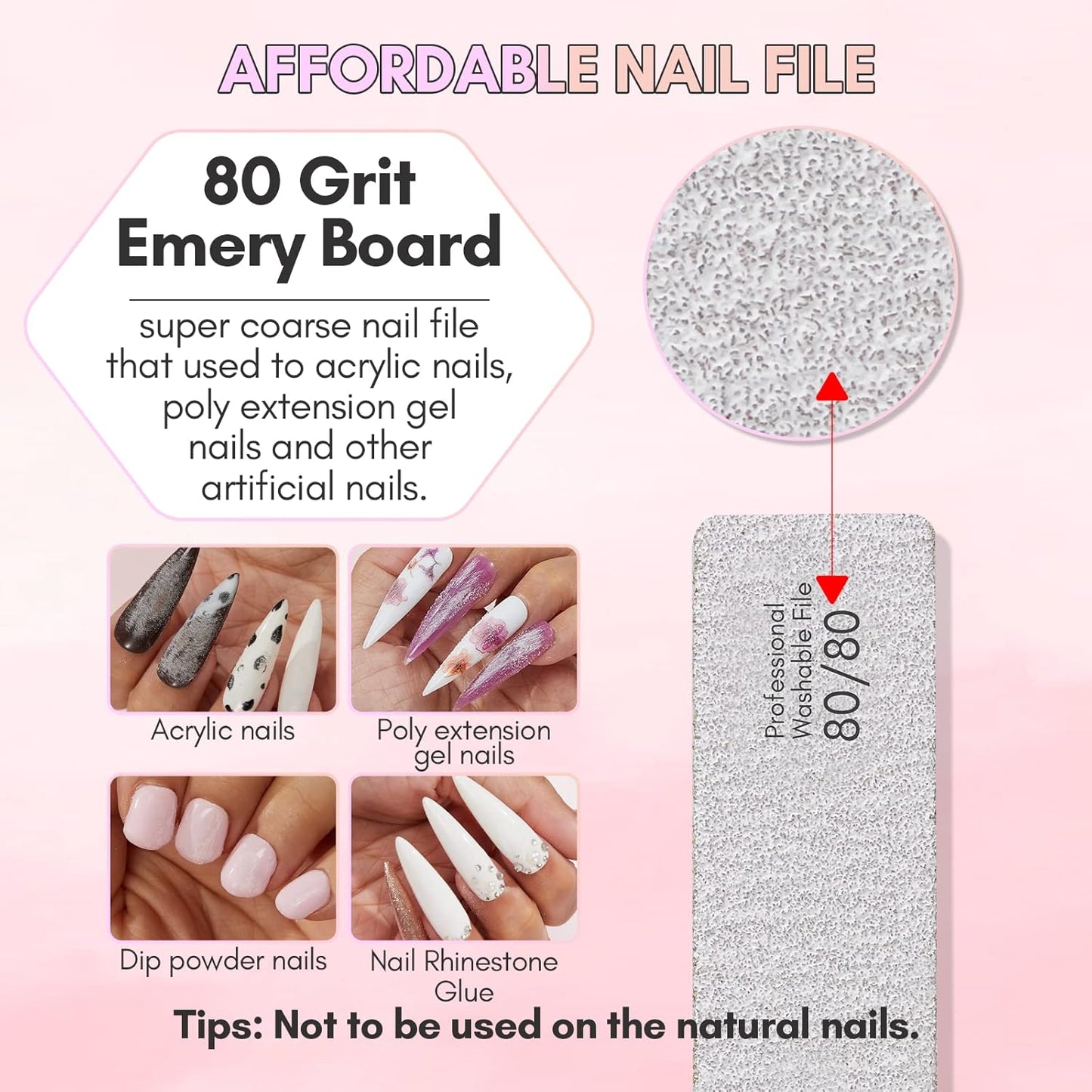 Makartt Nail File: 80/80 Grit Emery Boards for Nails, 10pcs Professional Washable Doubled Sides Coarse Toenail Filer Heavy Duty for Acrylic and Extension Gel Removal, Pedicure Manicure Tools