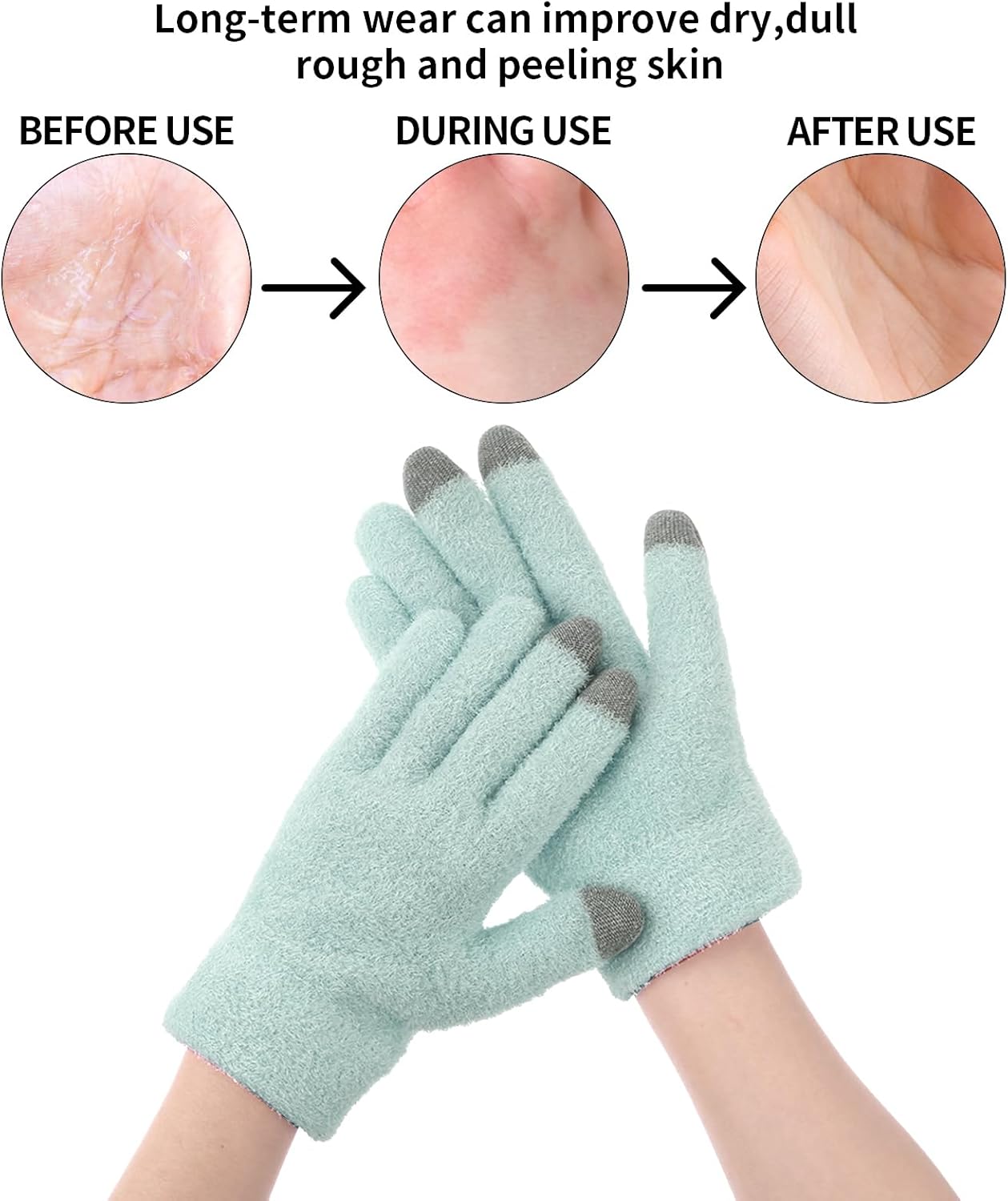 SPA Gloves for Dry Hands Overnight Moisturizing Gloves with Good Lining, Touch Screen Moisturizing Gloves for Women & Men Reusable Cotton Gloves for Eczema for Sleeping (Green)