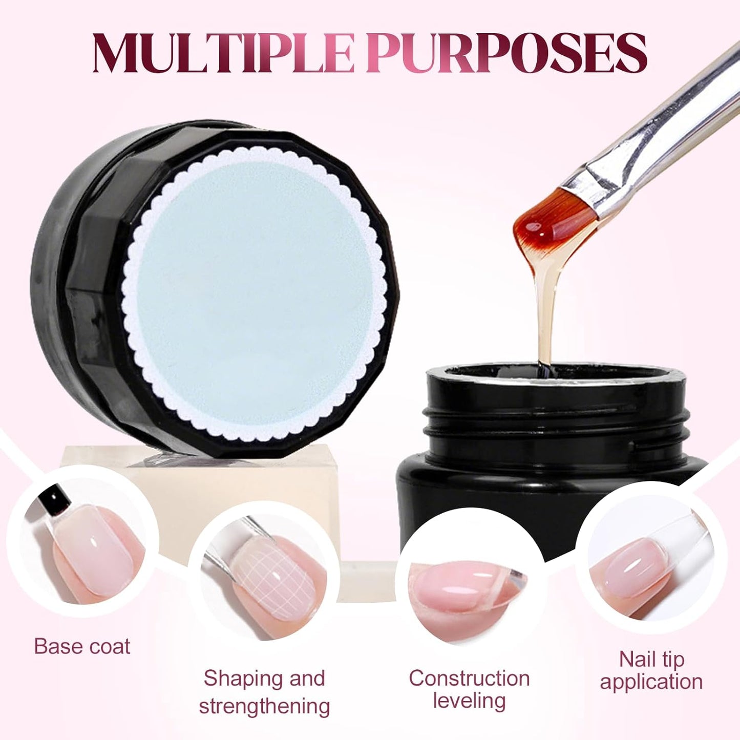 2-In-1 Self-Leveling Nail Gel for Builder, Multi-Purpose Nail Repair Gel for Damaged Nails, Cracked Nail Repair Kit for Split Nails, Easy & Quick to Fix Strengthening Broken Nails for Women (1pc)