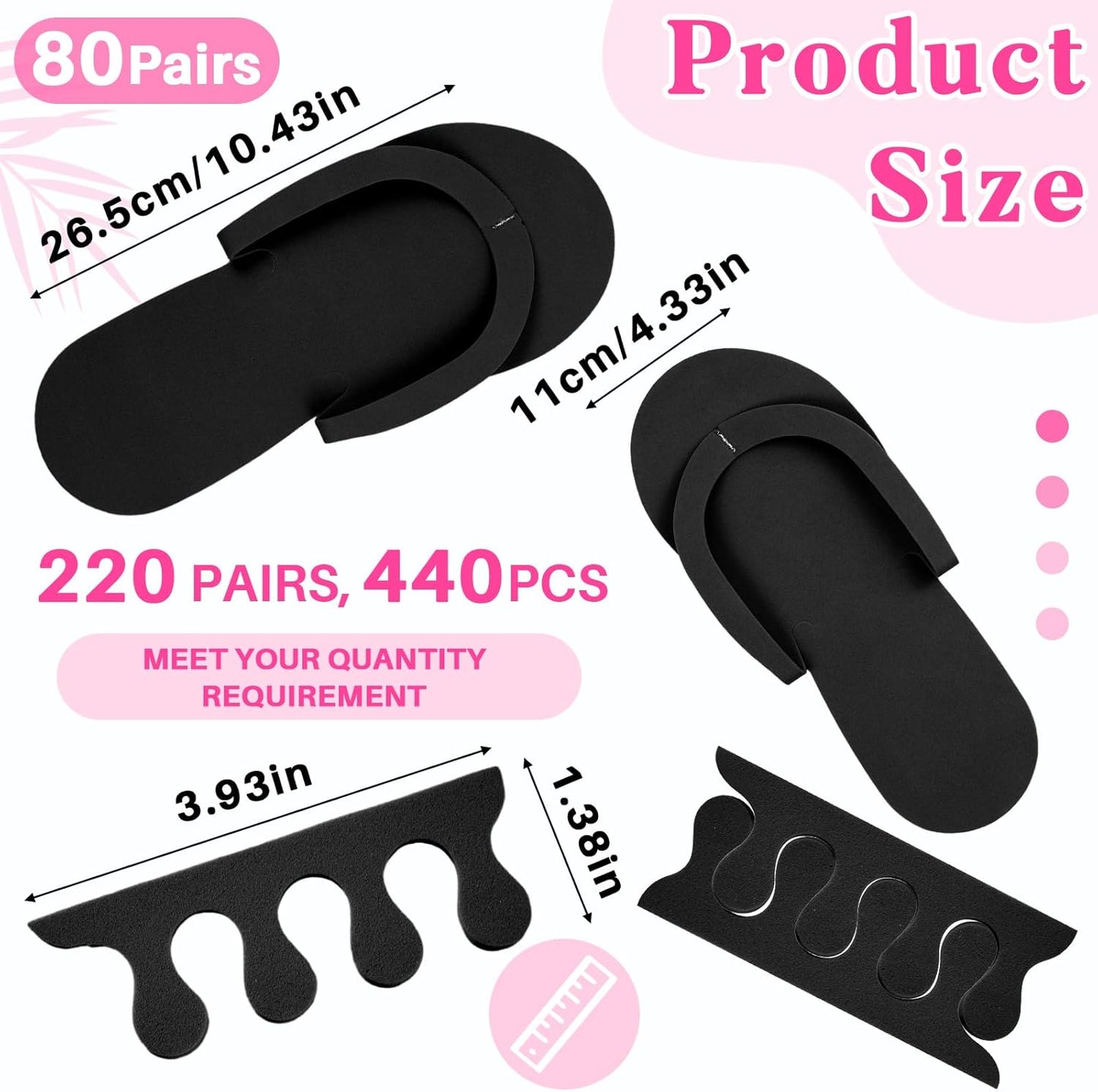 300 Pairs Disposable Pedicure Slippers and Toe Separators Kit Include 80 Disposable Foam Pedicure Flip Flops 220 Pairs Toe Separators for Women Nail Spa