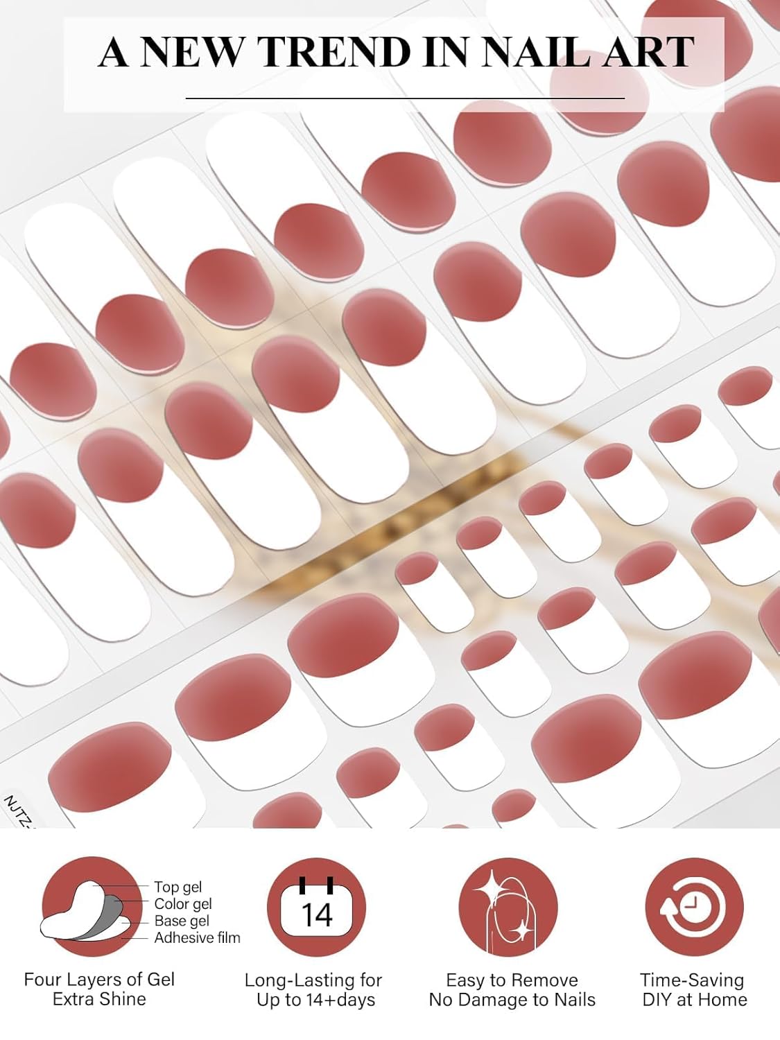 EBANKU 52Pcs Semi-Cured Gel Strips for Toes, Real Polish Sticker, Long-Lasting French Manicure Stickers, Salon Nails at Home, Requires UV Light With Nail File & Stick