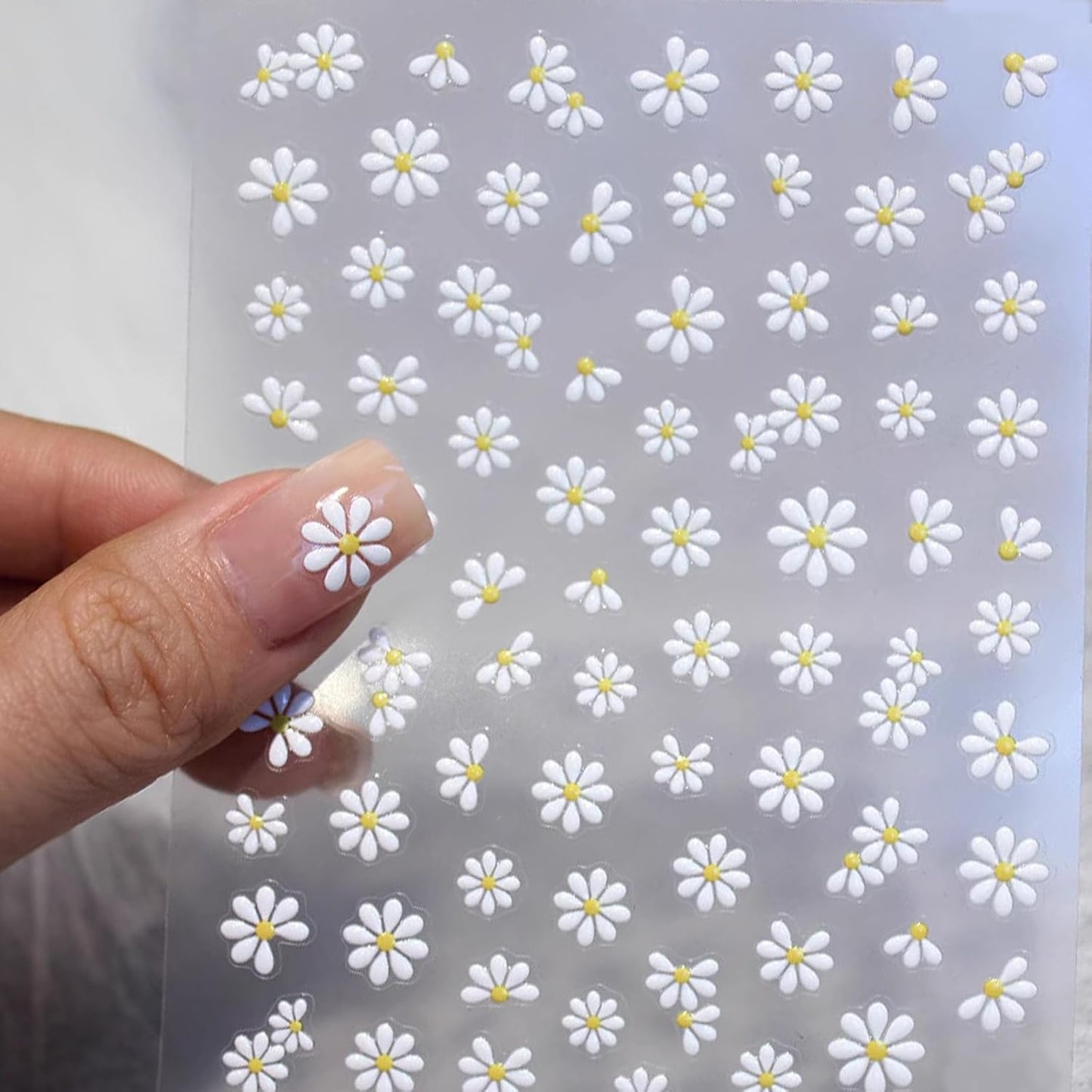 Flower Nail Stickers Self-Adhesive 5D Embossed Jelly Sliders Floral Petals Nail Art Stickers Decals Spring Summer White Daisy Floral Nail Design Stickers for Women Girls Manicure Decoration 1 Sheet