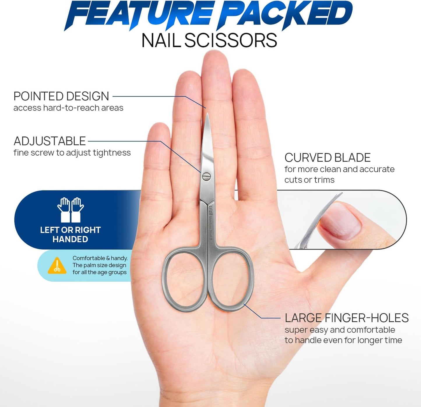 Nail Scissors for Women & Men – Stainless Steel, Curved Blade, Sharp Scissors for Toenails, Manicure, Pedicure, Cuticle For Home & Professional Use (Nail Scissors)