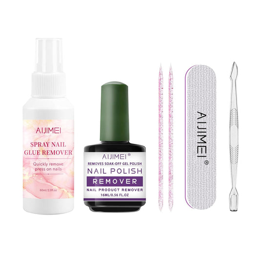 AIJIMEI 2Fl.Oz Spray Nail Glue Remover Set 60ml- GlueRemover for Press on Nails Quickly Remove NailGlue Gel with Nail Crystal Rod, Gel NailPolish Remover for Use in Salon