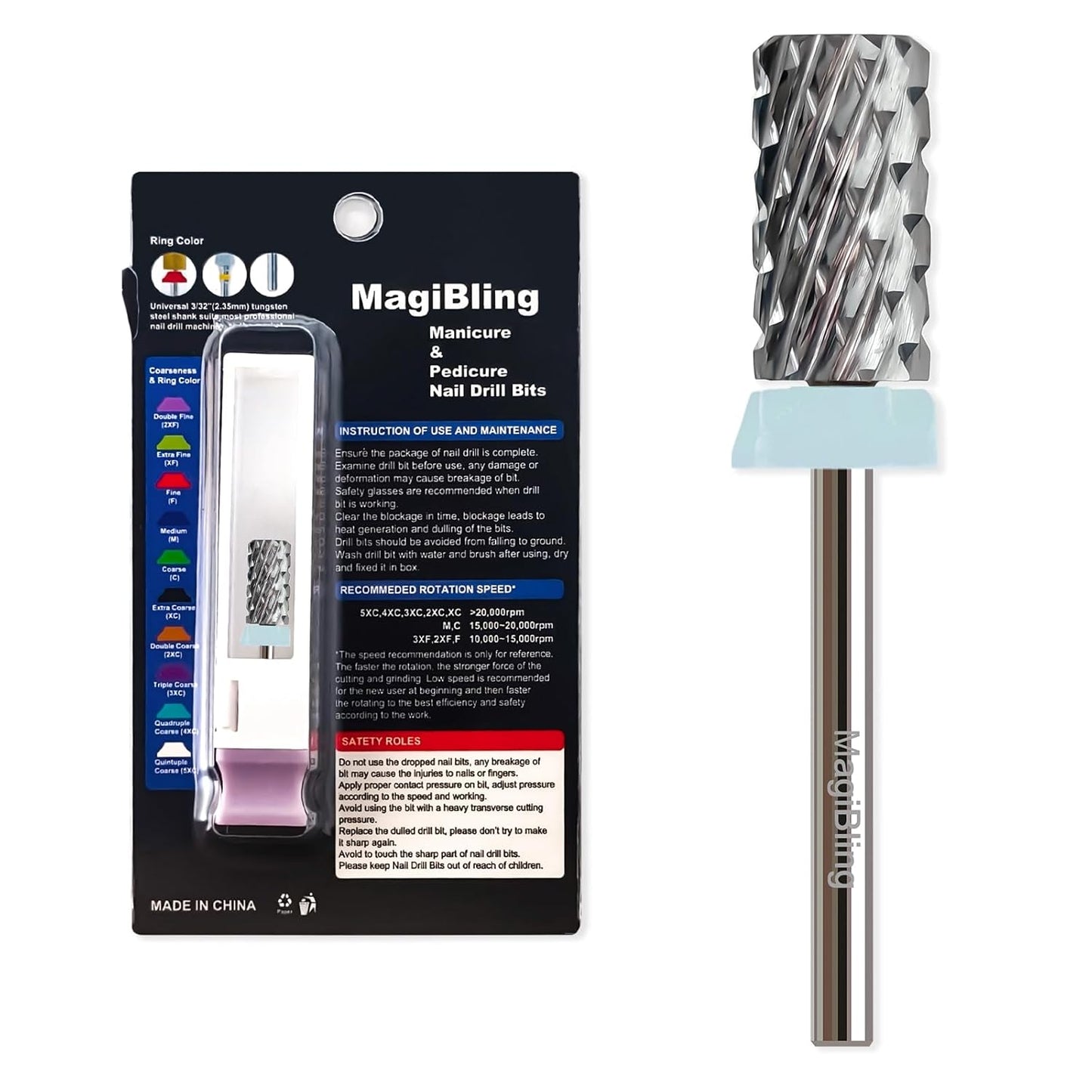Super Cut Large Barrel Nail Drill Bits for Professional Users, 3/32'' Tungsten Carbide Bits, Upward Deep Cut, Remove Hard Gel Fast, Right Hand Use, Manicure Cuticle Gel Polishing, Quadruple Coarse.