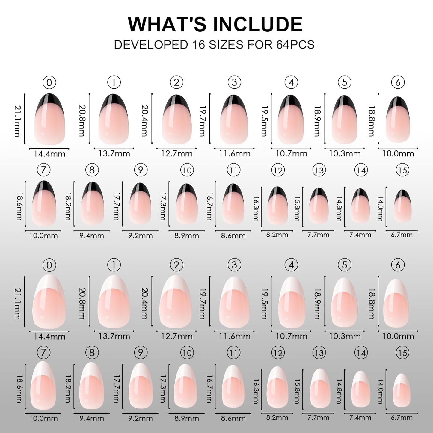 64PCS Press On Nails Black & White French Tip- Short Almond Shape with Classic Accents | Dual-Color Fake Nails for Women | Reusable, Chip-Free Nail Kit with Complete Tools