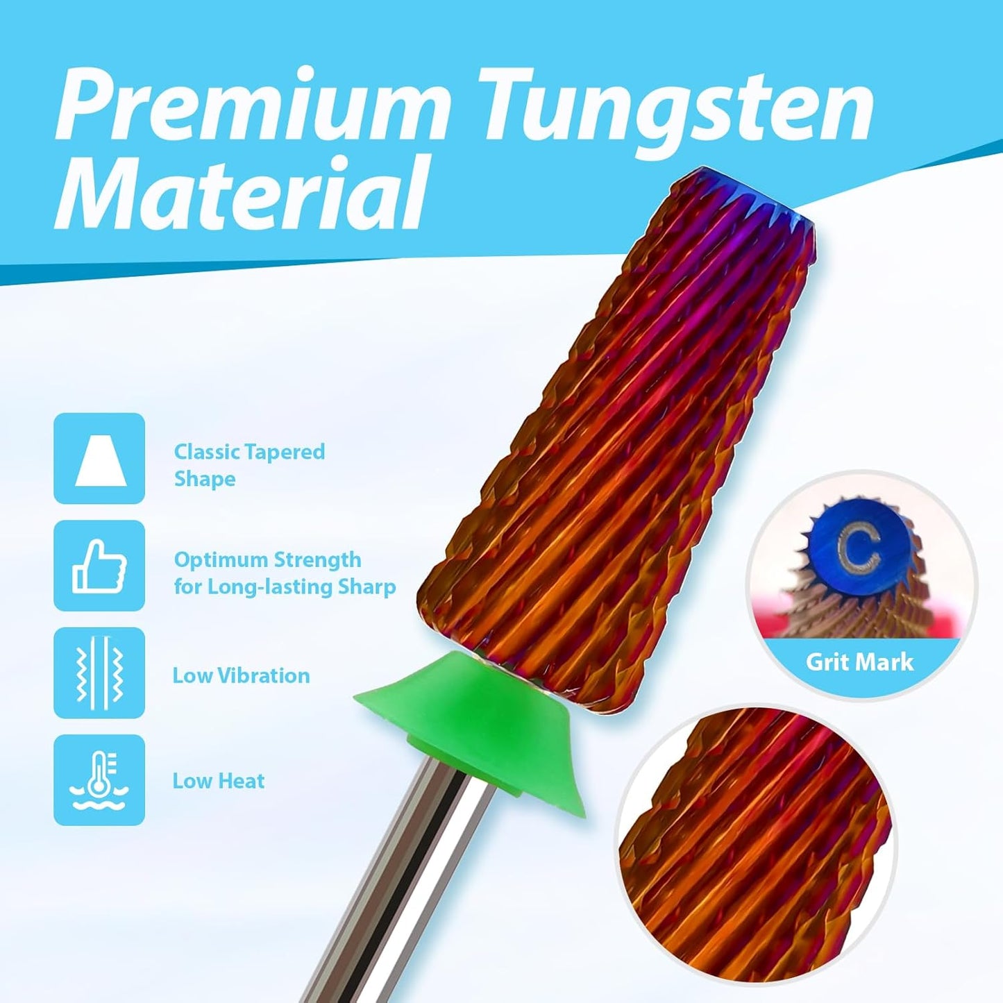 Professional Nail Drill Bits for New Artists, Cross Cut 3/32'' Safety Tungsten Carbide Tapered Bit, Remove Gel Fast, Left & Right Hand Use, Manicure Cuticle Soft Hard Gel Polishing, Coarse.