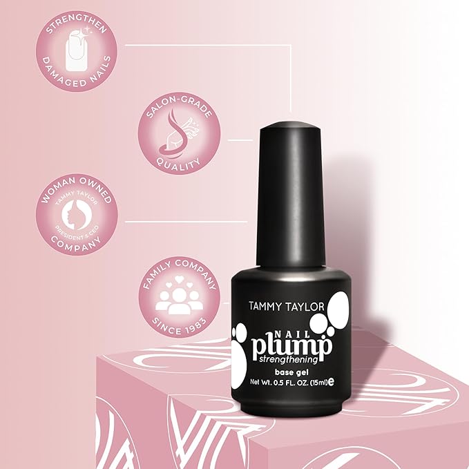 Tammy Taylor Plump Builder Gel Natural Nail Strengthener & Growth Hardener Repair Treatment Serum for Weak & Damaged Nails, Ridge Filler Base Coat Nail Polish, Clear Rubber Base, Endurecedor De Uñas
