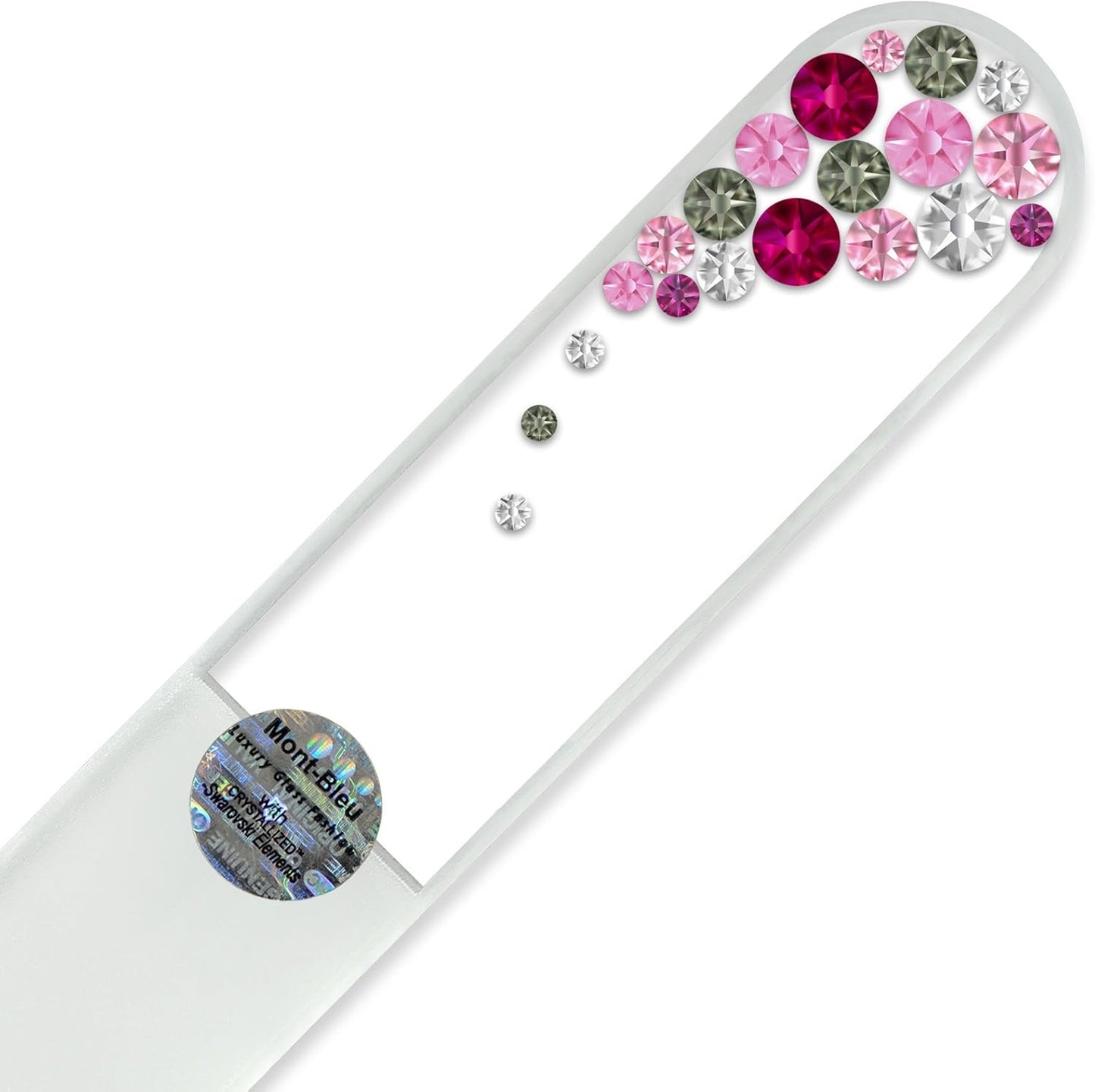 Large Size Glass Nail File Hand Decorated with Swarovski Elements, in Black Velvet Sleeve, Genuine Czech Tempered Glass, Hand-Made Crystal Nail File