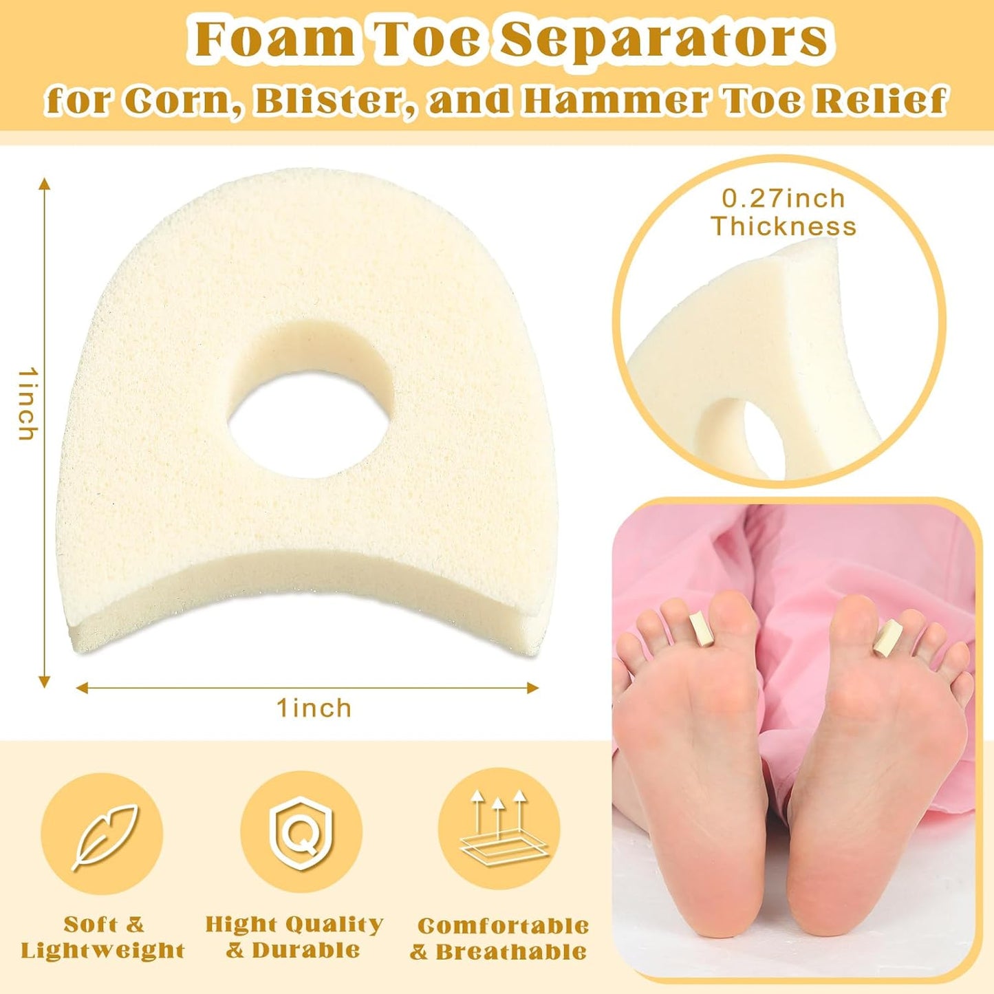TrelaCo 30 Pcs Foam Toe Separators Spacers for Corn Relieves,1/4 Inch, Pain from Bunions, Blister and Hammer Toe Relief