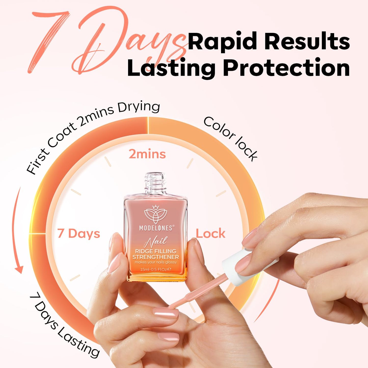modelones Nail Strengthener and Growth Nail Hardener Extra Strong and Growth Nude Pink Orange Nail Polish Nail Repair for Damaged Nails Strengthening Polish Ridge Filler for Nails 15ml