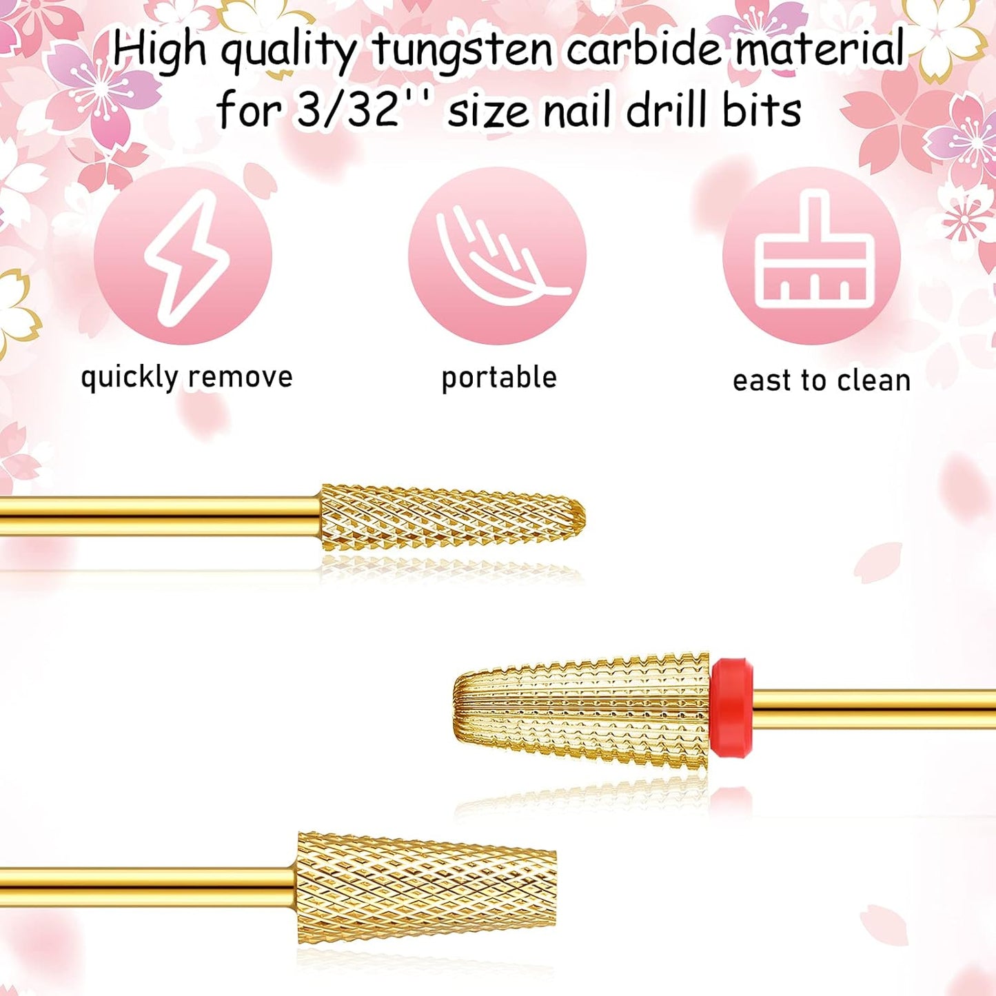 Outus 3 Pieces Nail Carbide 5 in 1 Tapered Barrel Carbide Nail Drill Bit Set, 3/32 Inches Cone Shape Bit for Acrylic or Gel Remover (Golden)