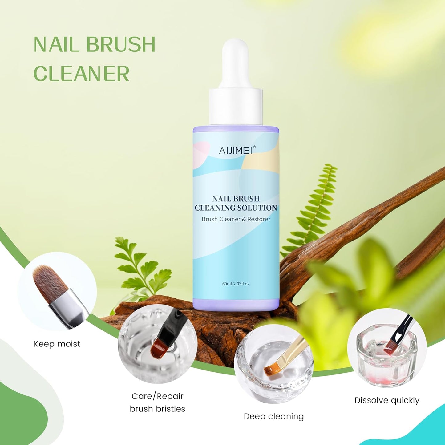 AIJIMEI 60ML/2Fl.oz Lavender Acrylic Nail Brush Cleaner Gel Brush Cleaner Nail Art Tools Clean for Builder Hard Gel Brush Acrylic Nails Brush (60ml-Lavender)
