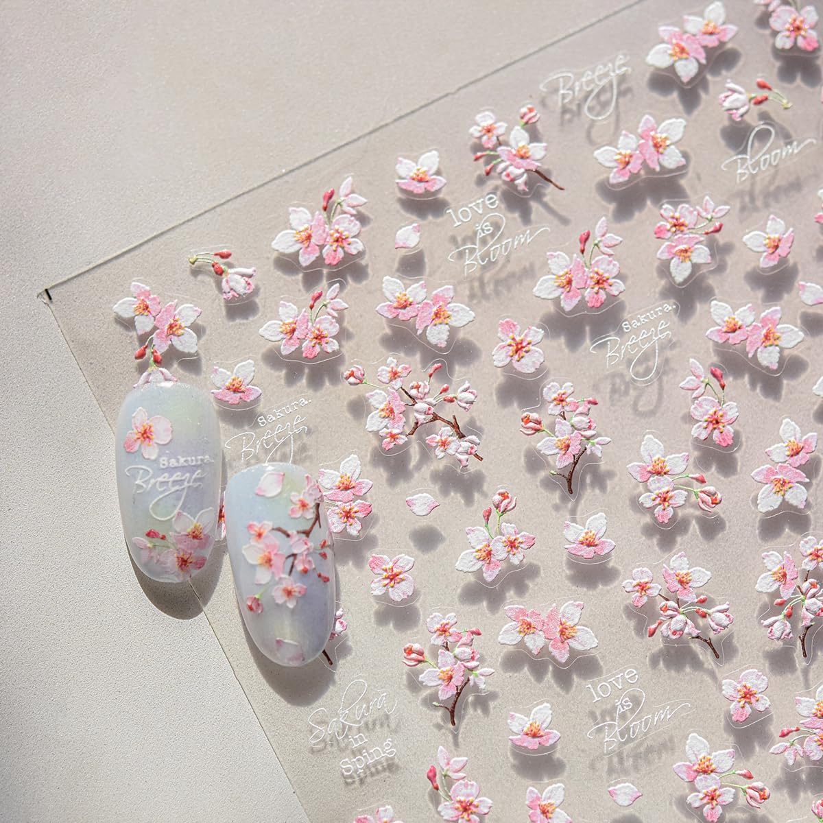 5D Embossed Flower Nail Art Stickers Cherry Blossoms Nails Decals White Pink Sakura Floral Nail Stickers Spring Summer Nails Design Flower Supplies for Women DIY Manicure Decoration Accessories 1Pcs