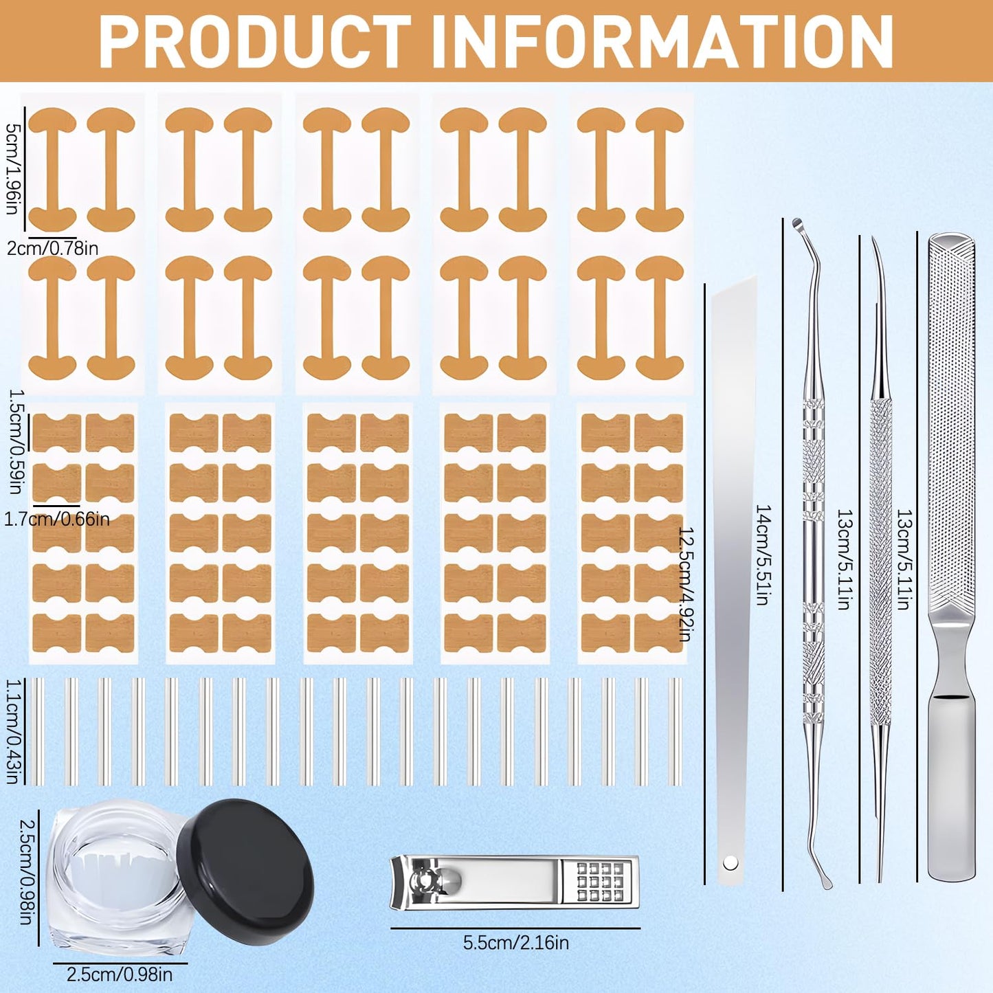Professional Ingrown Toenail Set with Breathable Ingrown Toenail Strips, Curved Toenails Corrector Patch, Painless File and Lifter Pedicure Tools