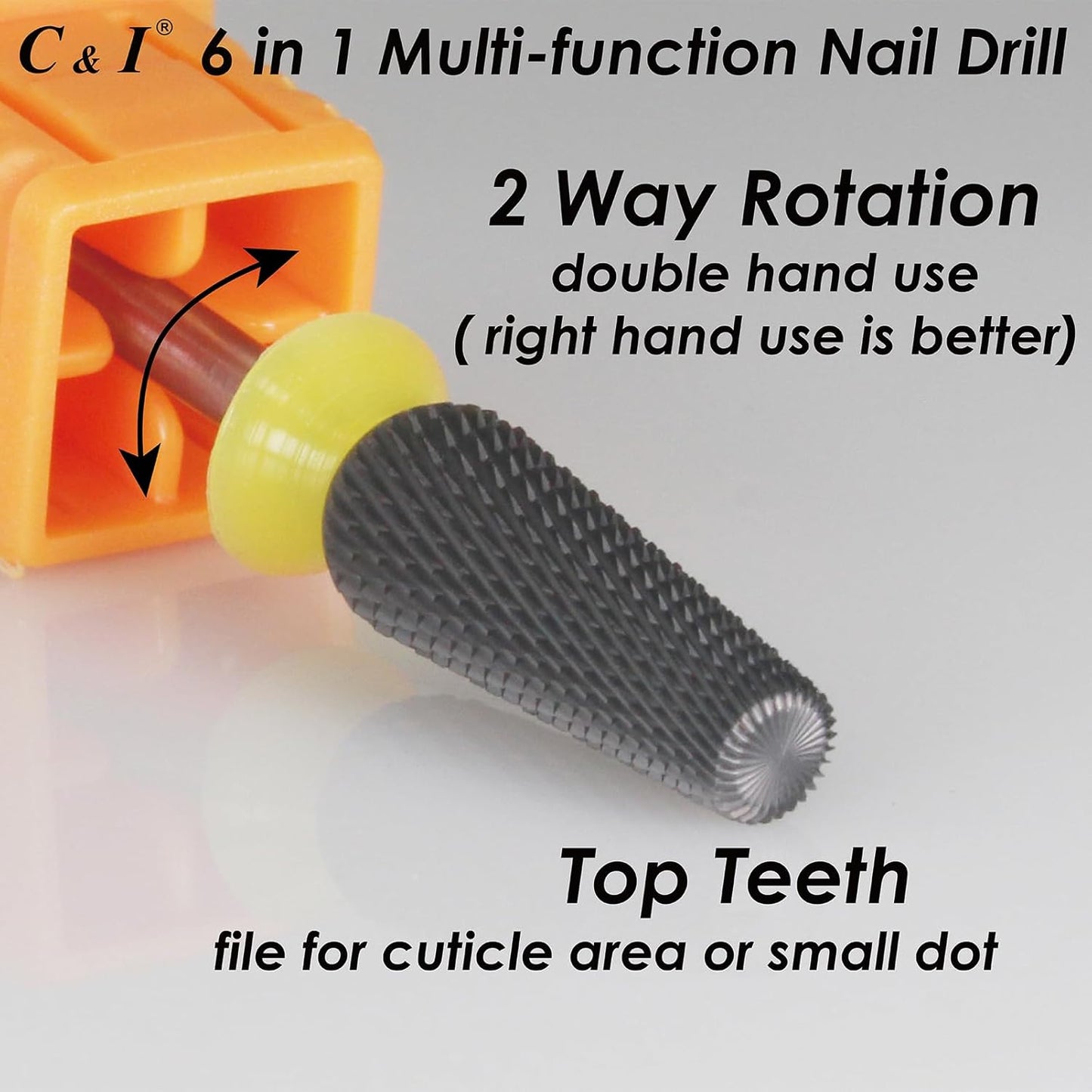 C & I Nail Drill Bit 6 in 1 Multi-function Rounded End E-file, Diamond Coat, CNC Overall Cut Nail Tools for Nail Techs Quick Remove Acrylic Nail Gels & Nail Art (Special Coat, Extra Fine -XF)