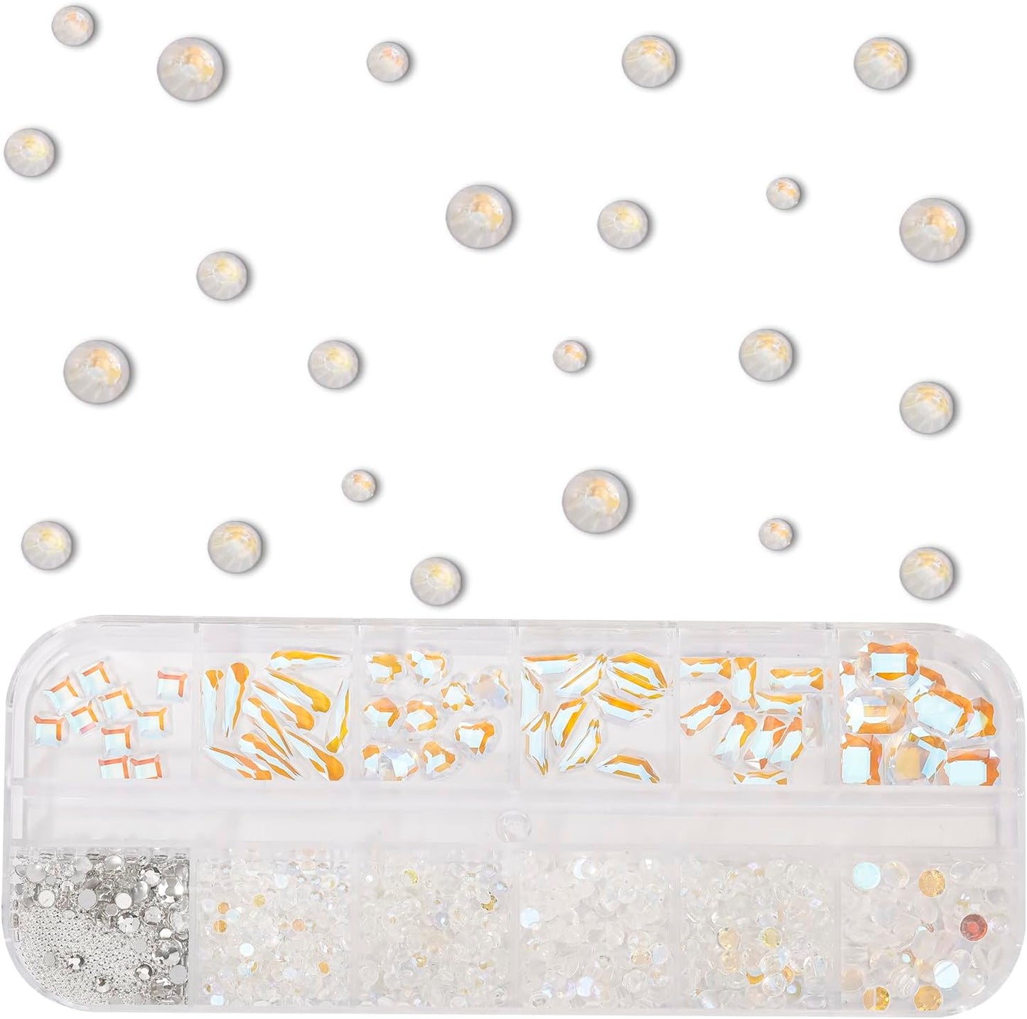 Multi Shapes Aurora 3D Glass Crystal Nail Rhinestones Kit Mix 0.8mm Silver Nail Round Beads Charm Flatback Gems 5 Grids Flatback Rhinestones Stone Diamond for Manicure Makeup DIY Decoration