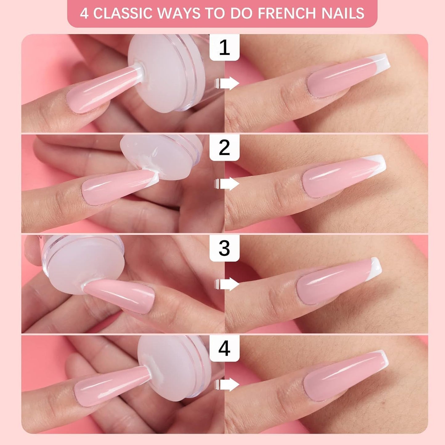 BTArtbox French Nail Stamper - French Tip Nail Tools with Nail Scraper and Replaceable Stamper Head, 100-Time Using Silicone Nail Stamper Kit for Gel Nail Polish DIY Nail Art Tools