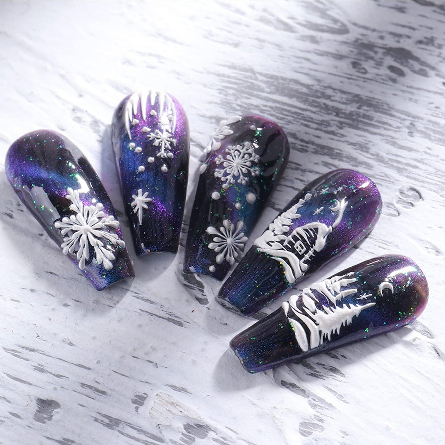 5D Embossed Snowflake Nail Art Stickers Christmas Nail Decal White Flower Lace Nail Decal Snowflake Leaf Nail Sticker Design Self-Adhesive Nail Decoration Supplies for Women DIY Christmas Manicure