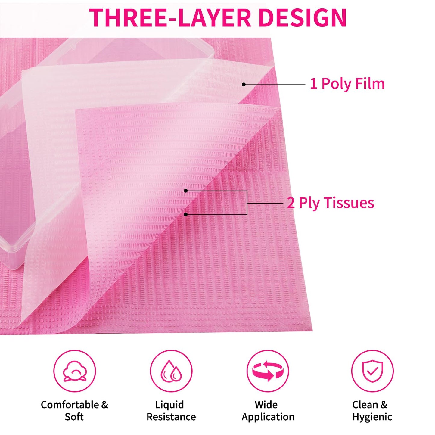Gusnilo Nail Art Table Mat - Disposable Nail Paper Towels (240PCS) - Pink Waterproof 3-Ply Nail Art Paper 13" X 18" Pads for Nail Table Decoration Kit, Nail Art Accessories
