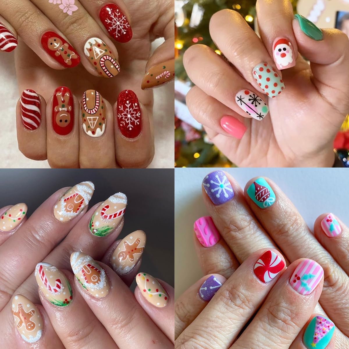 4 Sheets Christmas Nail Stickers for Nail Art, Cute Santa Claus Xmas Tree Christmas Nail Art Stickers 5D Embossed Snowmen Snowflake Design Winter Nail Decals for Women Holiday Manicure Decoration
