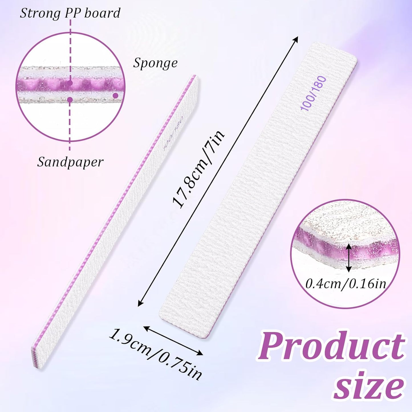 150 Pcs Nail Files 100/180 Grit Double Sides Professional Reusable Emery Board Nail Files for Acrylic Manicure Tools Suit for Home Salon