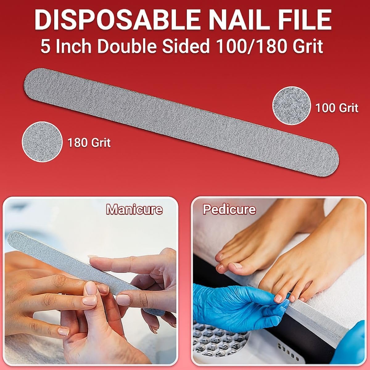 Disposable Pedicure Kit, 200 Sets – 4-Piece Individually Wrapped Nail Care Set with Yellow Pumice, White 80/100 Grit Nail File, Orange Buffer, Toe Separators – Spa & Salon Use
