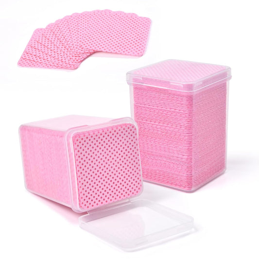 Lint Free Nail Wipes 350Pcs Nail Polish Removal Wipes Disposable Non-Woven Nail Cotton Pads Super Absorbent Eyelash Extension Glue Cleaning Wipes Nail Salon and Home Use, Pink